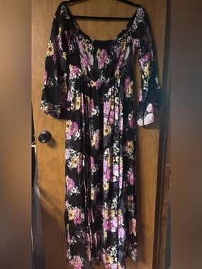 torrid Black Maxi Dress with Purple and Yellow Floral Print